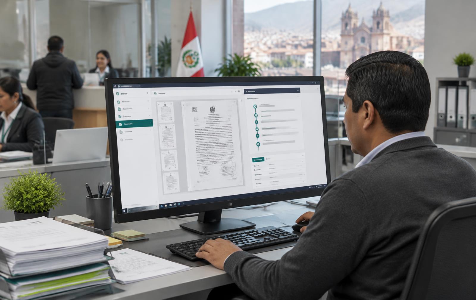 Funcionario municipal gestionando expedientes digitales con inteligencia documental